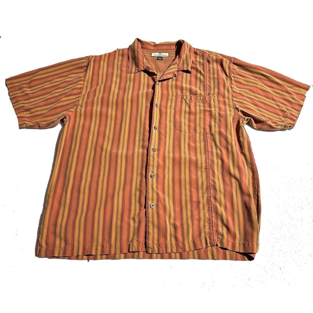 Tommy Bahama 100% Silk Hawaiian Camp Button Front Shirt Mens Size XL Striped